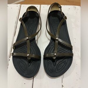 Women's Crocs Isabella Strappy Sandals Olive Smokey Brown Thong